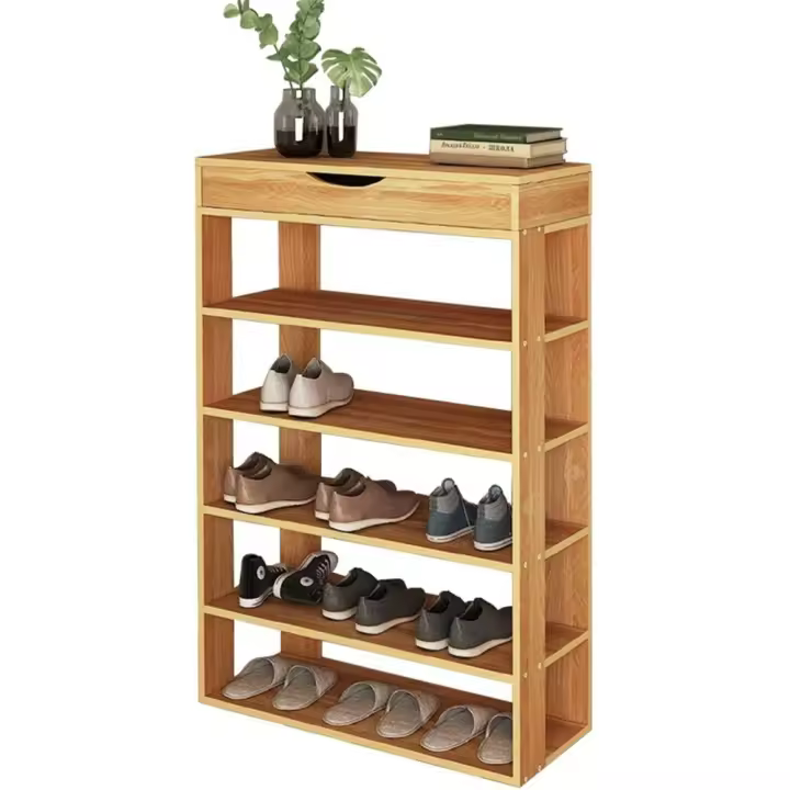 DIY Zapatero de Madera con 5 Niveles Estantería Zapatero para hasta 20 Zapatos, 75x30x94cm, Organizador de Almacenamiento de Zapatos Multiuso, Teca - 1