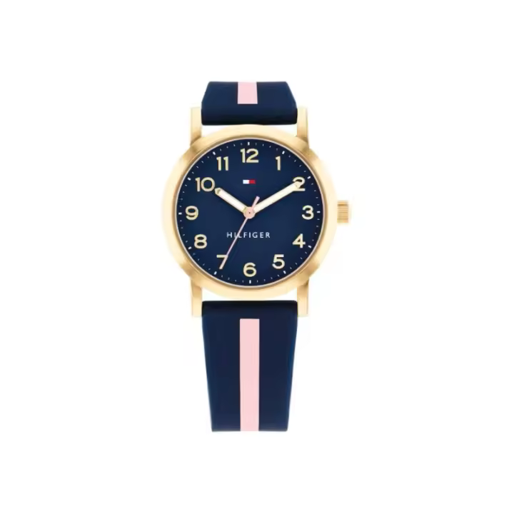 Reloj Tommy Hilfiger Niña 1720037 - Analógico - Cuarzo - Caja Acero Inoxidable Dorada - Esfera Azul - Correa Silicona Azul y Rosa - Estuche Incluido - 1