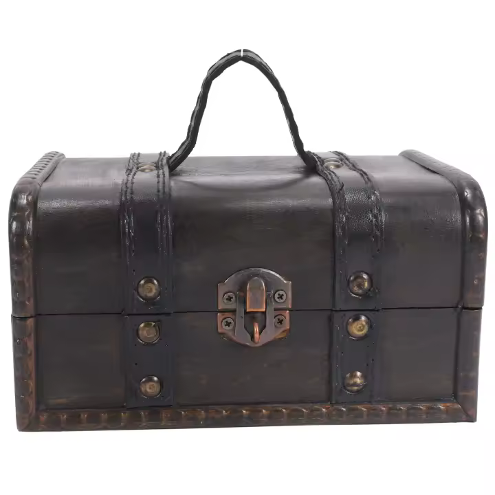 Cofre del Tesoro Retro, caja de almacenamiento de madera Vintage, organizador de joyas de estilo antiguo para armario, caja de baratijas con contraseña - 1