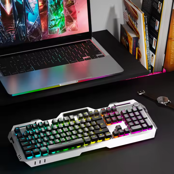 Teclado De Juego Inalámbrico EWEADN 2.4GHz Con Cable USB Silencioso Para Oficina 104 Teclas Retroiluminación LED Con Botón Multimedia Para Laptop/PCs/Hogar - 1
