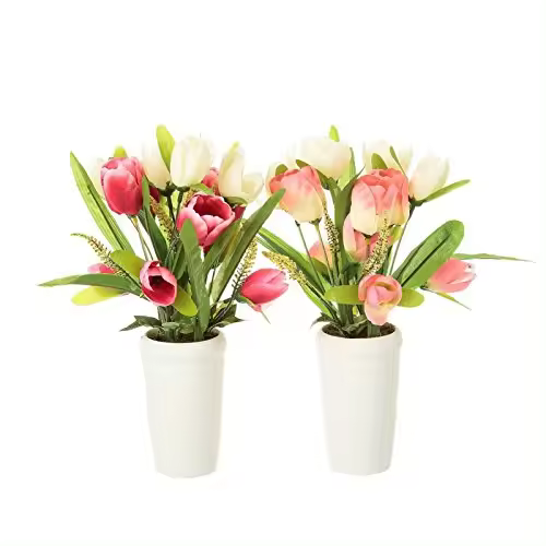 Pack 2 Planta artificial tulipan decorada maceta terracota-DAMDAM GO - 1