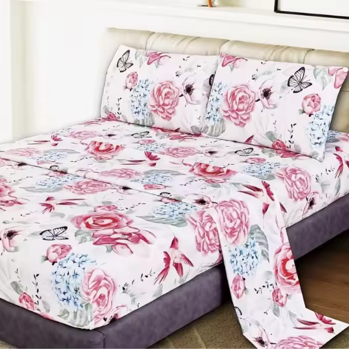 Juego de Sábanas Rosas con Diseño de Rosas Clásicas - Funda Nórdica + Sábana Ajustable Elástica + 1-2 Fundas de Almohada | Tallas 90/135 cm (3 Piezas) y 150 cm (4 Piezas) | Poliéster Ultra Suave Antipilling y Lavado Express - 1