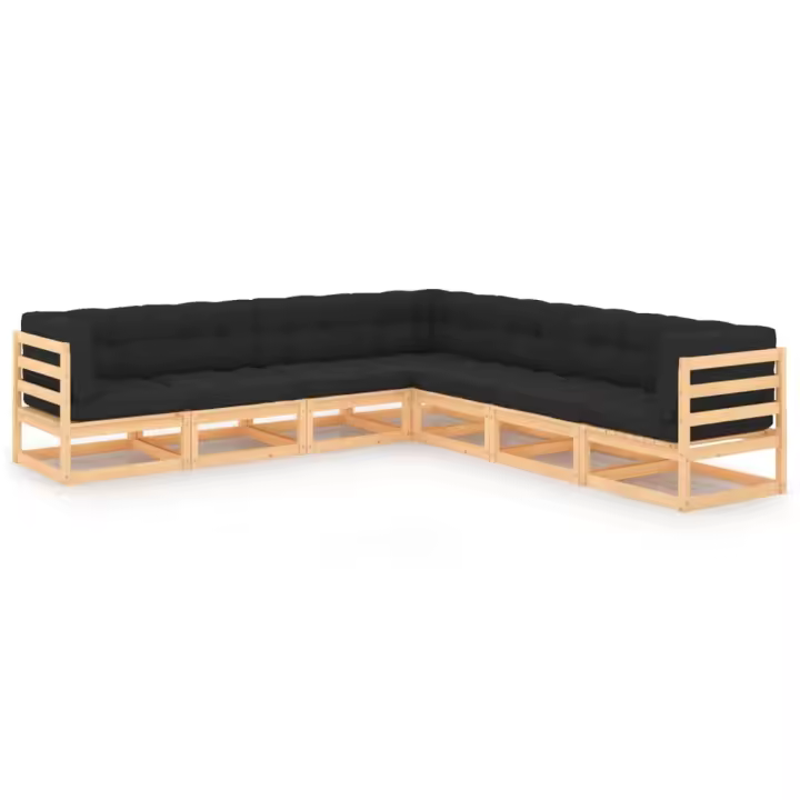 vidaXL Juego de muebles de jardín 7 pzas y cojines madera maciza pino - 1