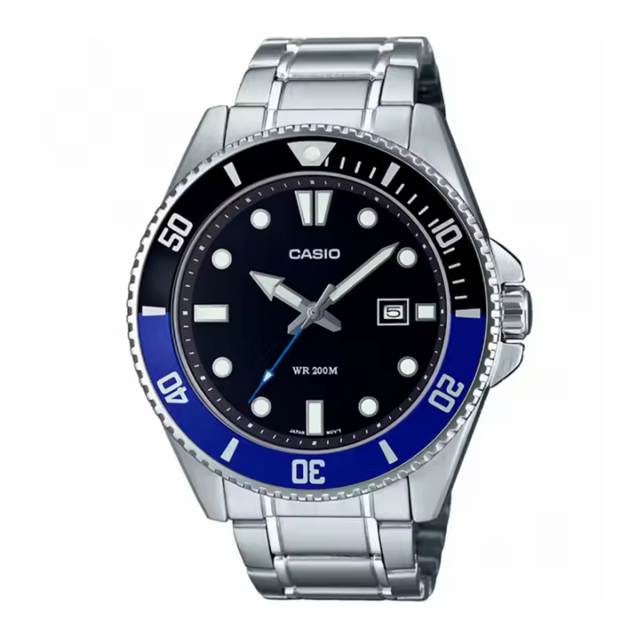 Reloj CASIO MDV-107D-1A2VDF de Pulsera Analógico para Hombre correa acero plateada esfera negra con calendario bisel bicolor MDV107D1A2 - 1