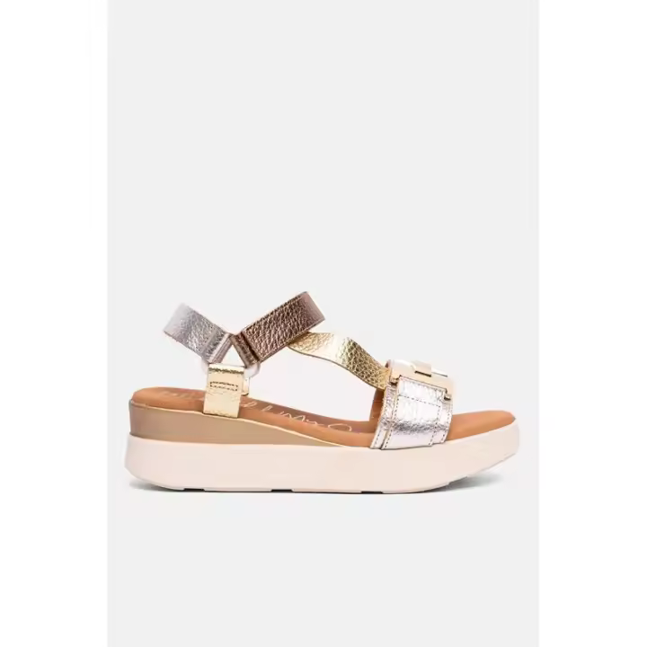 5671 OH MY SANDALS Sandalia de mujer Doya fabricada en piel con combinación de colores. Adorno de hebilla en color oro y cierre al tobillo con velcro. Planta de piel acolchada y suela con cuña. - 1