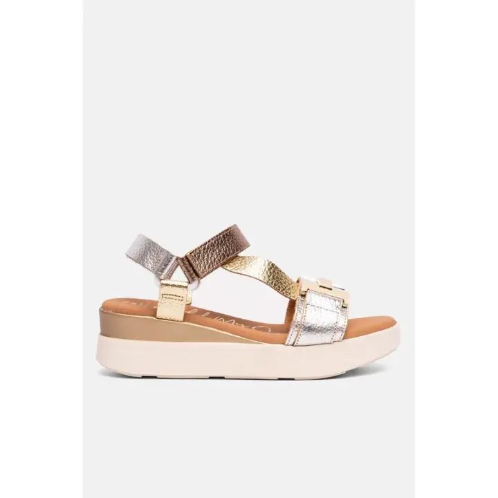 5671 OH MY SANDALS Sandalia de mujer Doya fabricada en piel con combinación de colores. Adorno de hebilla en color oro y cierre al tobillo con velcro. Planta de piel acolchada y suela con cuña. - 1