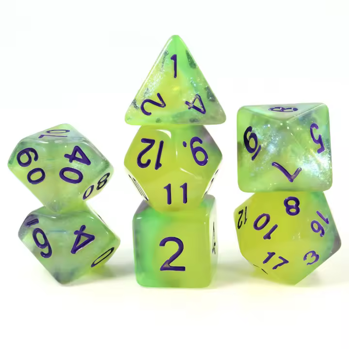Juego De Dados 7 Piezas En Colores Morado Verde Amarillo Y Luminiscencia Para Juegos De Mesa Accesorios De Juego - 1