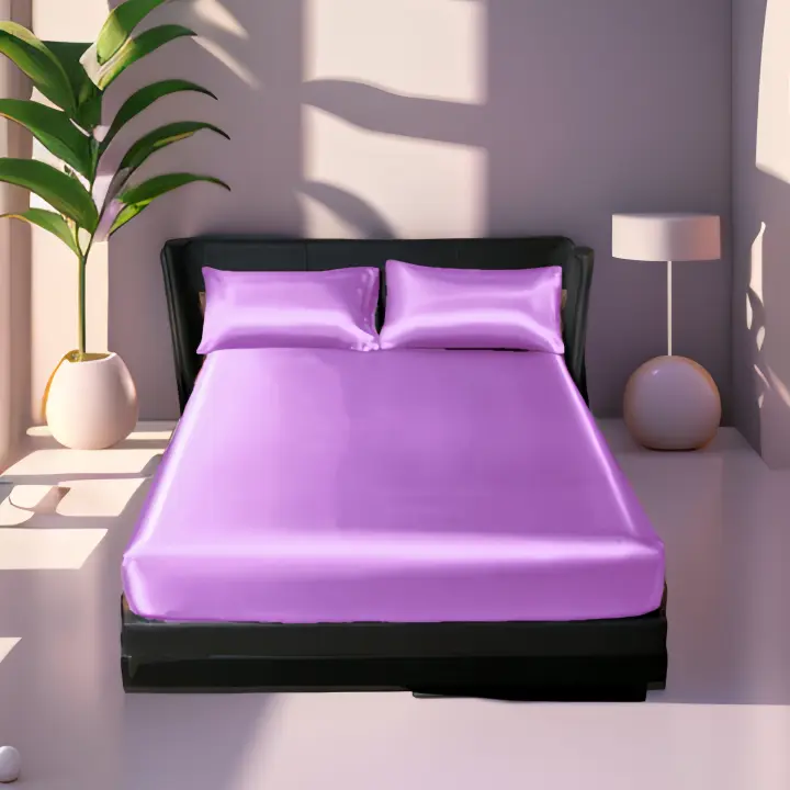 UPzo Sábana De Lujo En Satén De 3 Piezas Color Sólido Fundas Para MESA Y Almohadas Cubiertas Para Cama Con Banda Elástica En Los Cuatro Esquinas - 1