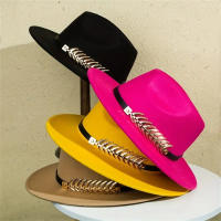 Sombrero De Vaquero Occidental Para Mujeres Con Borde Plano Y Cinturón Fedora De Jazz Color Sólido Clásico Para Hombres Y Mujeres En Todas Las Estaciones - details 0