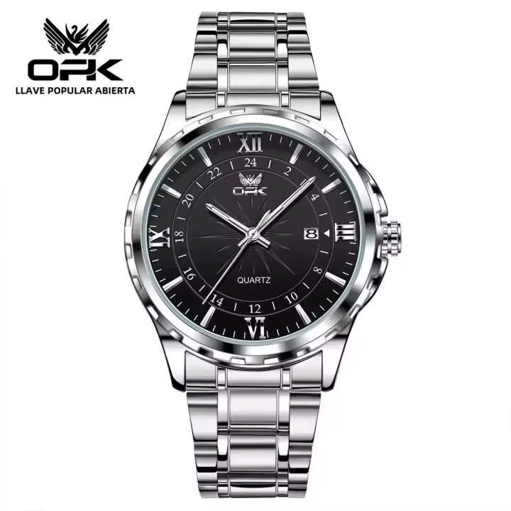 Reloj De Pulsera Multifuncional OPK 6003 Para Hombres Cronógrafo Resistente Al Agua Luminoso Acero Inoxidable Quartz Automático - 1