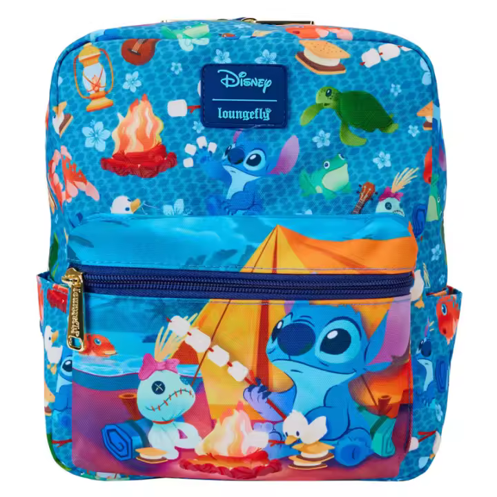 Mochila nylon Camping Cuties Stitch Disney Loungefly 24cm. Mochila ergonómica con amplio espacio. Diseño resistente y versátil para llevar tus pertenencias con estilo. - 1