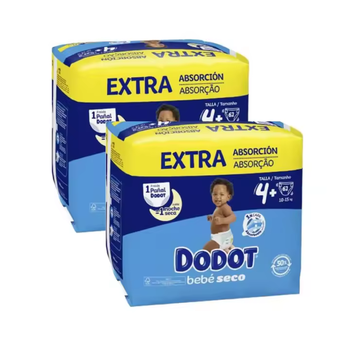 124ud Pañales DODOT Bebé seco talla 4+ de 10 a 15 kg - 124 unidades (62x2) - 1