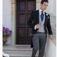 Traje De Novia Negro Para Hombre 3 Piezas Tuxedo Formal Con Chaqueta Pantalones Y Chaleco Para Bodas Y Fiestas Promocionales - details 1