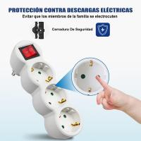 3 en 1 Adaptador Plano con Interruptor y Tres Enchufes Schuko, hasta 3680W, 16A, 250V, Blanco.EXTRASTAR - details 1
