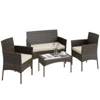 Outsunny Conjunto Jardín Exterior de Ratán con Cojines Conjunto Terraza Resistente a la Intemperie Muebles Jardín Exterior con 2 Sillones Sofá de 2 Plazas Mesa con Cristal Marrón - details 0