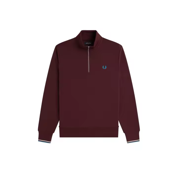 Fred Perry Half Zip Sweatshirt Oxblood / Ecru / Court Blue - 1