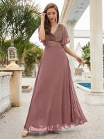 Vestido De Novia Sastre Unithorse Elegante Con Encaje Y Mariposa En Manga Chiffon Para Damas De Honor V-Neck Largo Al Piso - details 9