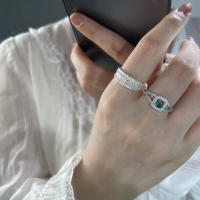 Anillo De Bambú De Jade Hetian Lácteo Platinado En Plata De Ley 925 Para Mujer Y Niña Regalo Joyería Vintage Irregular - details 26