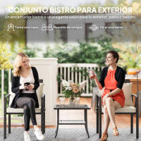 Outsunny Conjunto de Jardín Exterior de 3 Piezas Muebles de Jardín con 2 Sillas con Cojines Extraíbles Lavables y Mesa Terraza con Estante Tablero de Vidrio Templado para Balcón Patio Marrón y Crema - details 3