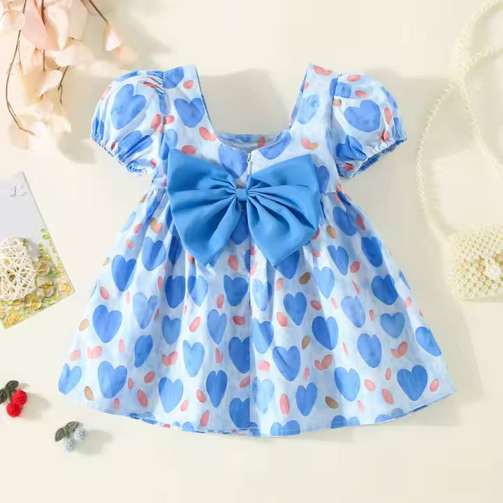 Vestido De Algodón Para Niñas Con Cuello Redondo Y Bow En La Espalda Estilo Coreano Para Bebés De 0 a 3 Años Vestido De Verano Cute - 1