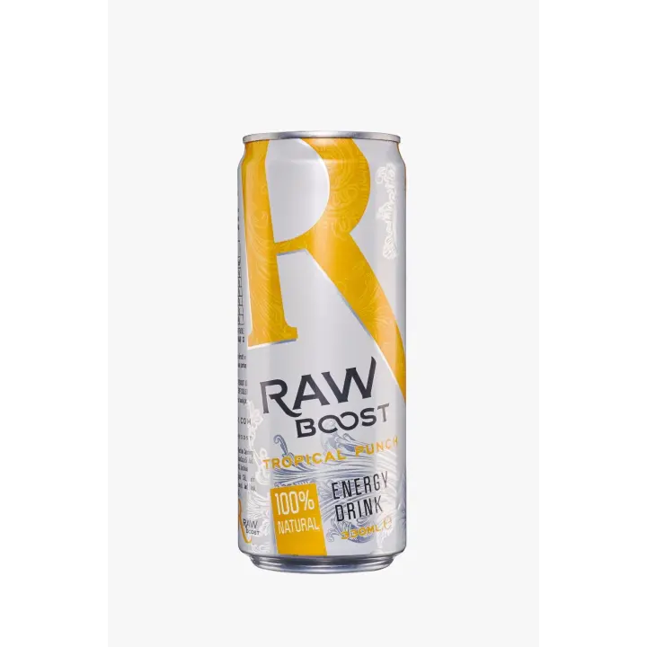 Raw Boost Tropical Punch - 100% Natural & Vegan Energy Drink - Pack 4 X 330ml - 1