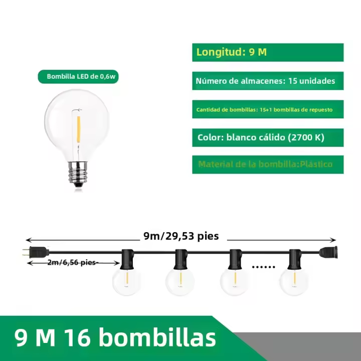 Luces De Cadena LED G40 Para Exterior 110V/220V Guirnalda De Farolillos Para Patio Fiesta Bodas Calle Camping Jardín Decoración - 1