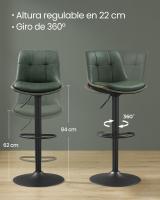 Set de 2 taburetes de bar giratorios y regulables, acolchado, con respaldo y reposapiés, de acero, para cocina y comedor, color negro tinta o marrón caramelo - details 20