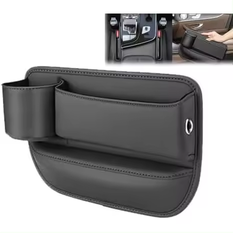Caja de almacenamiento para asiento de coche, bolsa de cuero para portavasos, caja de almacenamiento para asiento de coche con portavasos, caja de almacenamiento para espacio de asiento (negro, mezcla) - 1