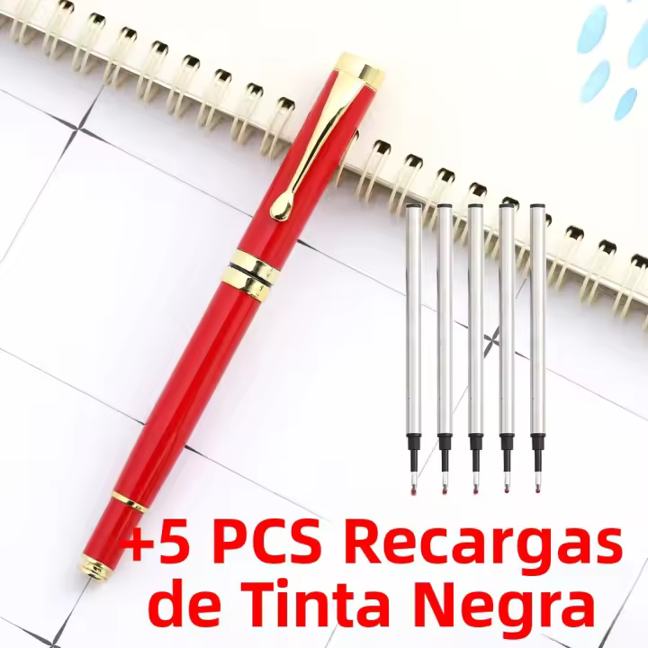 Lytwtw's Bolígrafo De Bola Metálico Para Oficina Y Escuela Con 5 Recargables Color Oro 1 Pieza Con 5 Recargables - 1