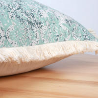 Funda De Cojín Decorativa Verde Con Estampado Geométrico Y Lazos Para Sofá Sala De Estar Dormitorio 100% Poliéster Lavable - details 4