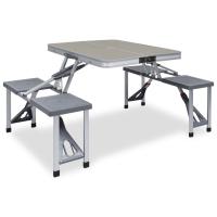 vidaXL Mesa de Camping Plegable con 4 Asientos Acero Aluminio Acampada Deporte Color Plateado,  Marrón, y mas - details 0