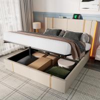 Marco de Cama Multialmacén Doble Tapizado USB Type C + Control APP LED 140x200 - Diseño Silencioso, Espacio Duplicado & Estilo Minimalist Versátilla para Dormitory - details 1