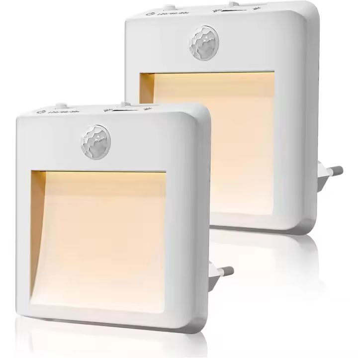 Luz nocturna con toma eléctrica, [lote de 2] lámpara nocturna automática, luz nocturna LED con detector de movimientos, iluminación ideal para habitación infantil, bebé, cocina, salón, pasillo, - 1