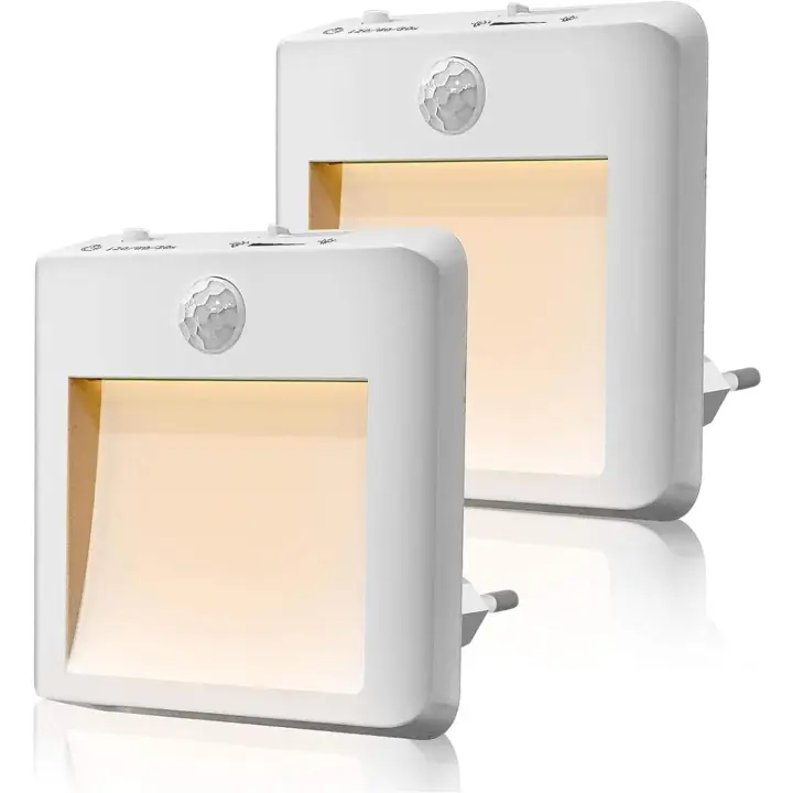 Luz nocturna con toma eléctrica, [lote de 2] lámpara nocturna automática, luz nocturna LED con detector de movimientos, iluminación ideal para habitación infantil, bebé, cocina, salón, pasillo, - 1