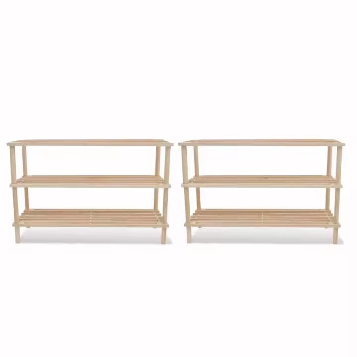 Zapatero de 3 alturas 2 unidades madera maciza de abeto - 1