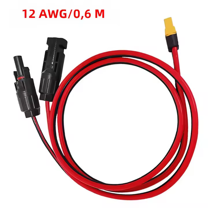 Cable De Carga Solar 0.6M/1.6M Con Adaptador XT60 a Conector Macho Y Hembra Para Batería Pack Cable De Extensión 12AWG - 1