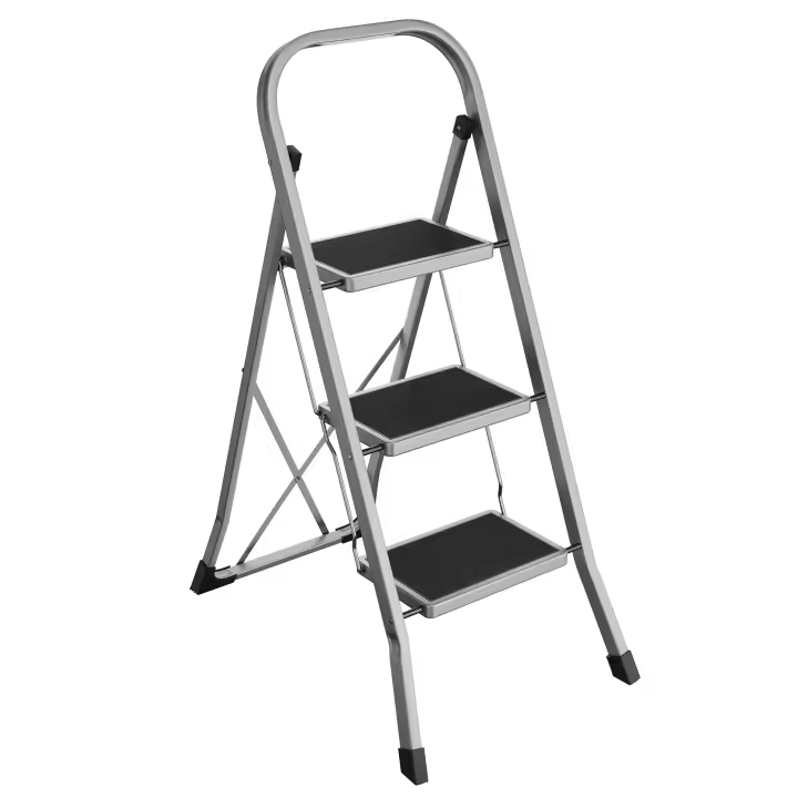 SONGMICS Escalera Plegable, Escalera con 3 Peldaños, Bloqueo de Seguridad, Fácil de Guardar, Carga hasta 150 kg, Gris Paloma/Blanco Simple - 1