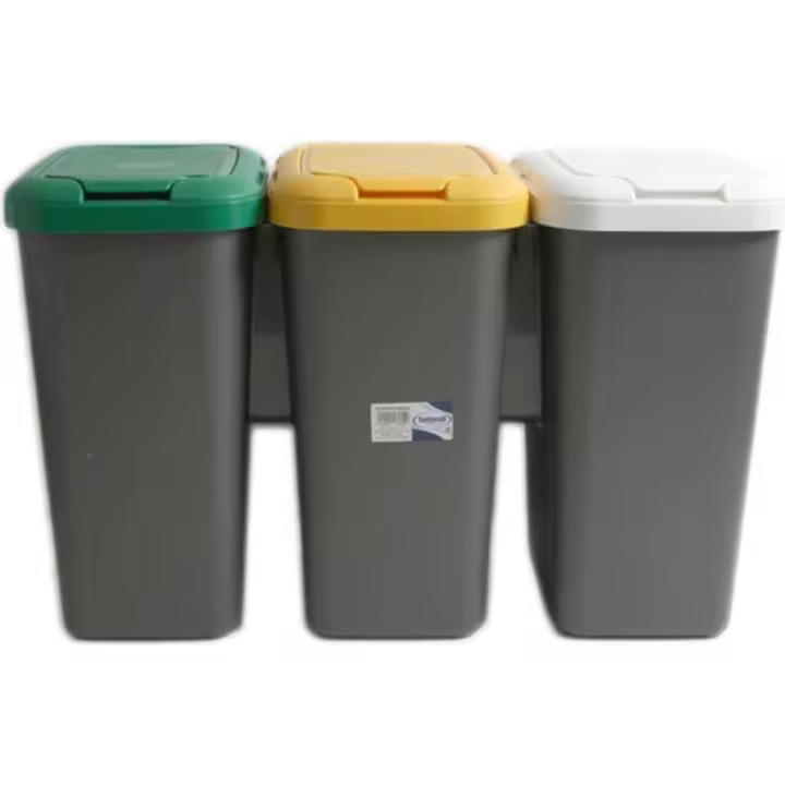 Tontarelli - Set de 3 Papeleras de Reciclaje para Orgánico, Vidrio y Plásticos - Contenedores de Clasificación de Residuos 77x32x47.5 cm para Hogar - 1