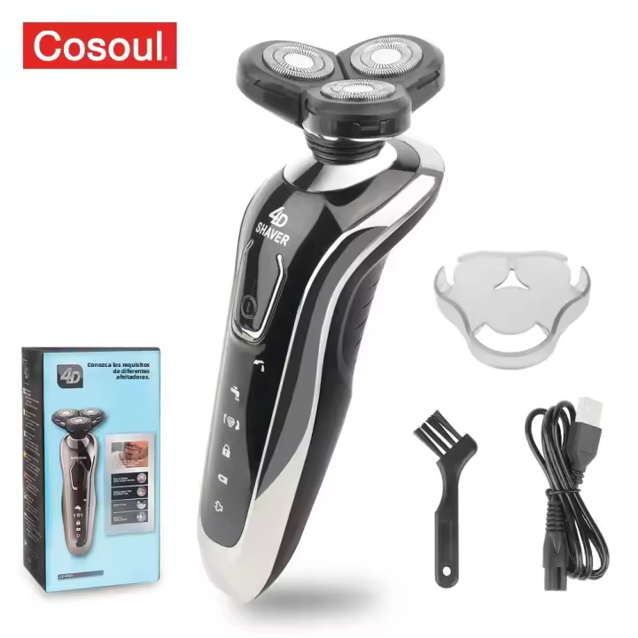 Afeitadora Eléctrica Para Hombres Potente Máquina De Barba Recargable Impermeable Con Cabeza Flotante Tríplice Hoja De Acero Inoxidable - 1