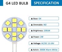 Bomba LED G4 de 2 W, AC/CC 12 V, Luz Blanca Cálida, bombilla halógena de 20 W, no regulable - details 0
