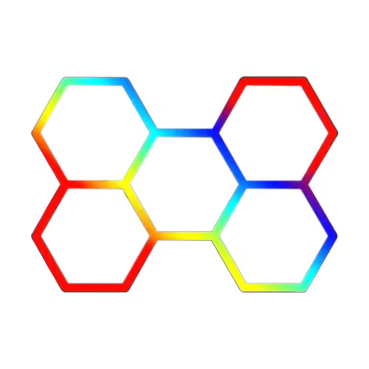 Hola led Lámpara LED Hexagonal RGB 80W – 5 Rejillas, 2220x1550mm, Iluminación Decorativa Moderna, 24V CC, Marco Blanco - 1