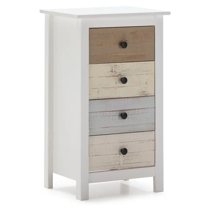 VS Venta-Stock Sinfonier Magda 4C Blanco/Multicolor - Mueble de Noche Elegante y Funcional con Amplia Capacidad de Almacenamiento - 1