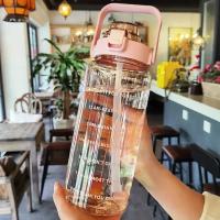 Botella De Agua Portátil De 2L Con Palanca Y Marca De Tiempo Para Deportes Al Aire Libre Y Fitness Capacidad Grande De Plástico - details 12