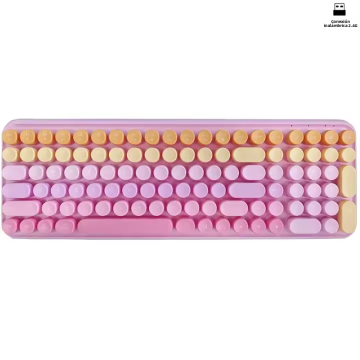 Teclado Inalámbrico Ergonómico 2.4G 106 Teclas Retro Con Teclas De Capa Redonda Función Multimedia Para PC/Laptop/Desktop - 1