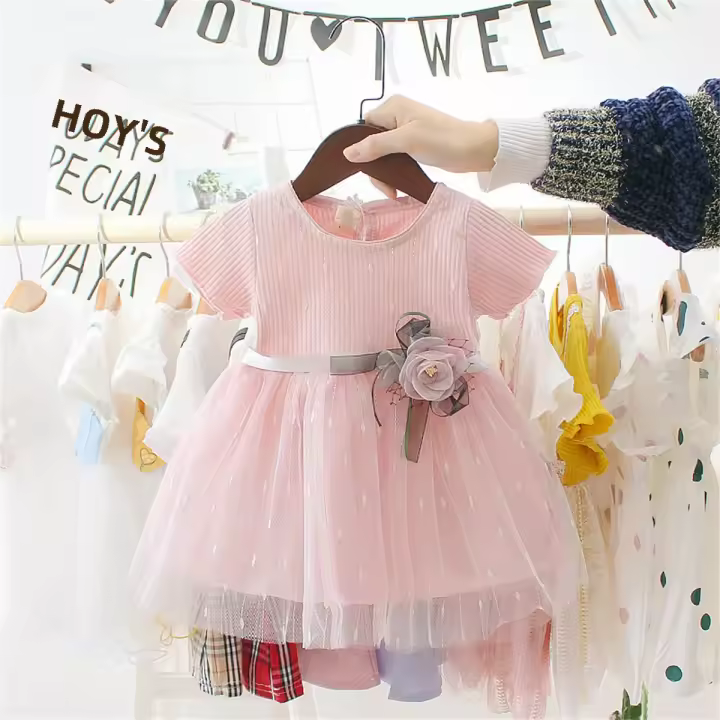 Vestido De Princesa Para Niñas Verano Con Cintura Y Flor 3D Vestido De Boda Corto Con Malla Vestido De Mujer Estilo Cute Talla True Fit - 1