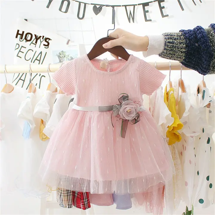 Vestido De Princesa Para Niñas Verano Con Cintura Y Flor 3D Vestido De Boda Corto Con Malla Vestido De Mujer Estilo Cute Talla True Fit - 1