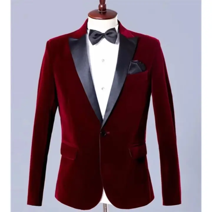Chaleco De Veludo Para Hombre De Corte Elegante Y Slim Con Notch En Negro Largo Regular Chaqueta De Novia Formal De Alta Calidad - 1
