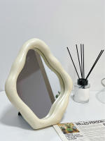 Espejo De Maquillaje Vintage Irregular En Estilo Francés Para El Dormitorio Adorno Decorativo Para Escritorio Material De Vidrio Platinado Plateado - details 5