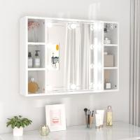 vidaXL Mueble con espejo y luces LED 76x15x55 cm en color Gris hormigón/Blanco/Gris sonoma y más | almacenamiento funcional diseño moderno para baño dormitorio sala - details 4