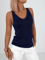Chaleco De Punto Para Mujer Estilo Primavera/verano V-Neck Casual Versátil Sencillo Moda De Calle Color Sólido Chaleco De Suéter - details 15